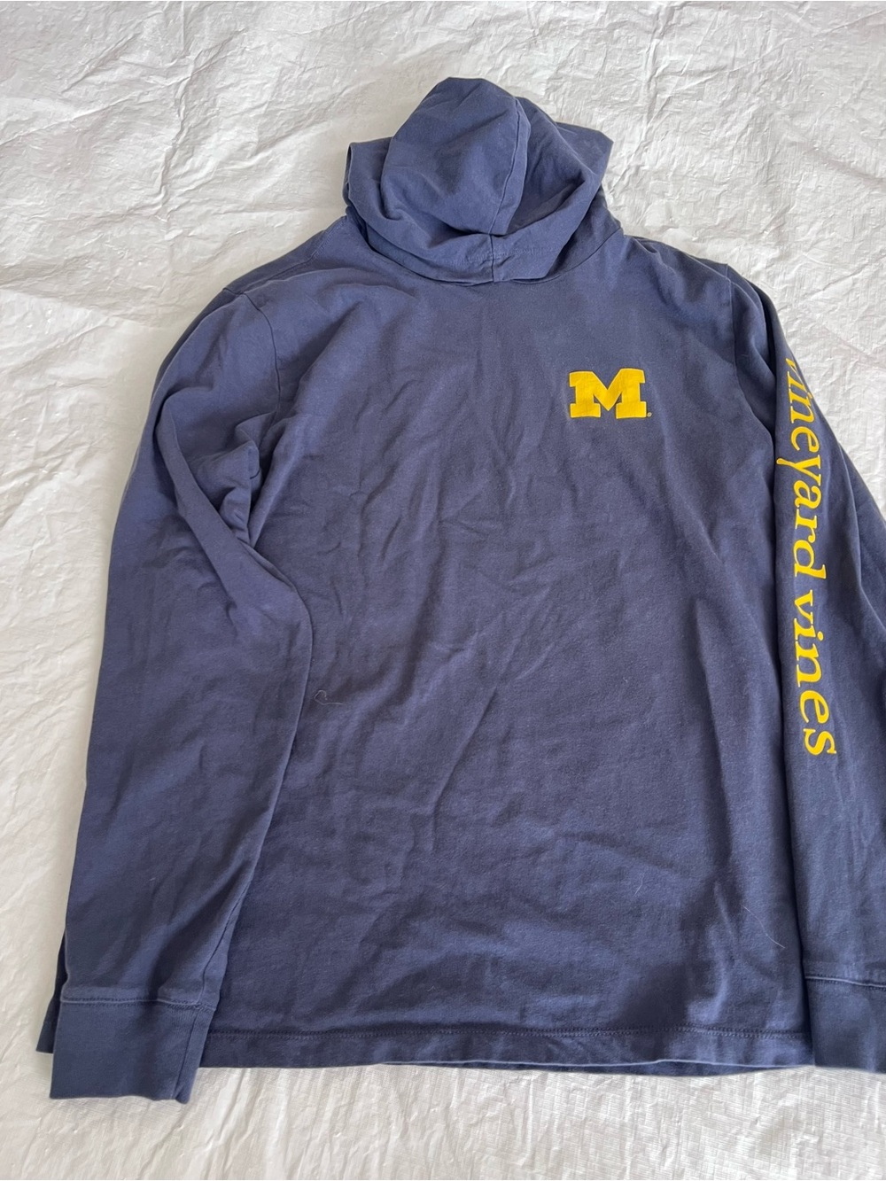 Vineyard Vines Hooded T-Shirt Men S Blue Solid Long Sleeve U Michigan Wolverines